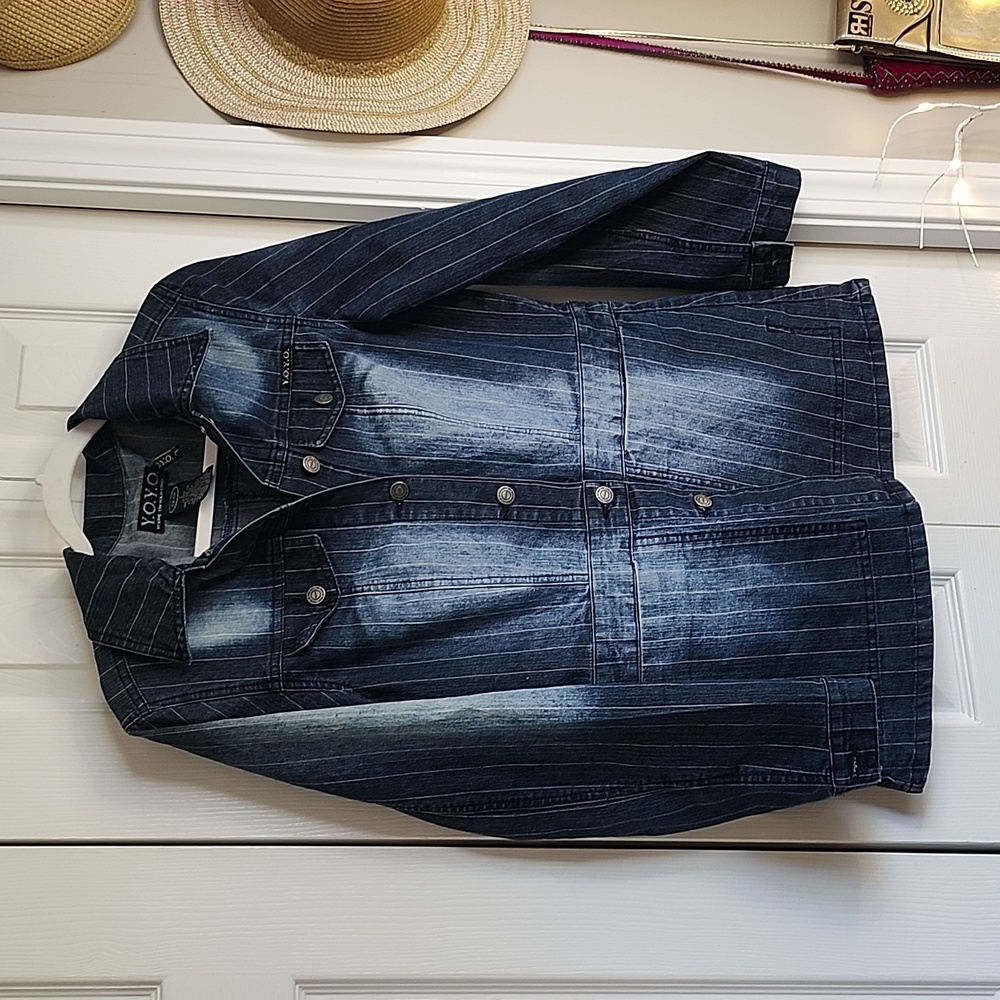 Y.O.Y.O. Women's Denim Blazer Jacket (pinstripe)